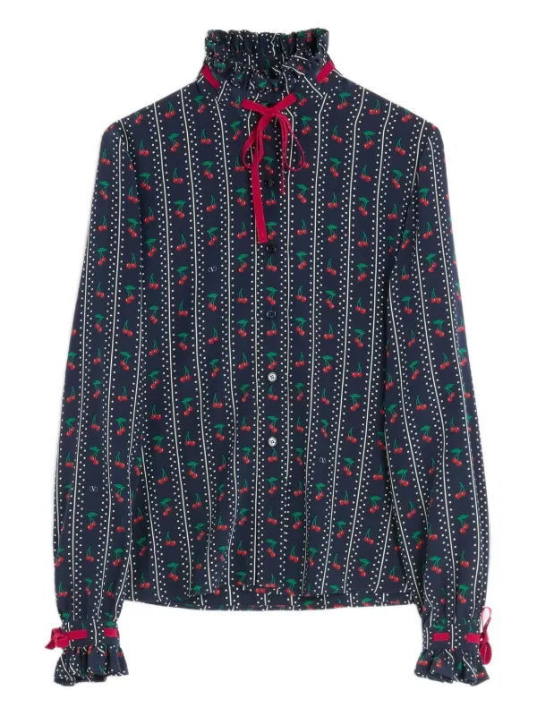 Valentino Garavani Cherrific-print Silk Shirt | Blue Valentino Garavani Cherrific-print Silk Shirt | Blue
