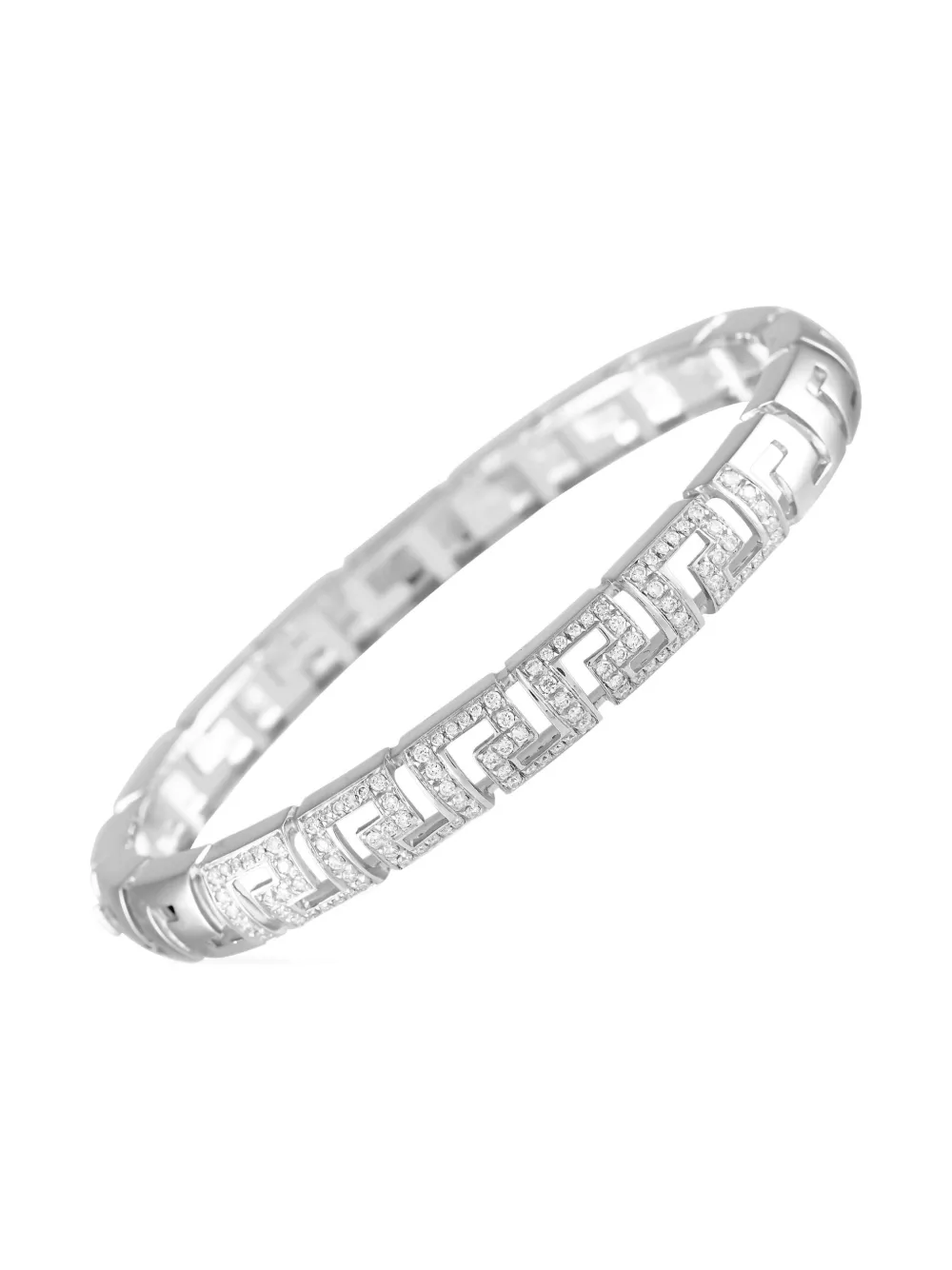 Pre-owned Versace 18k White Gold Greca Diamond Bracelet In Silver