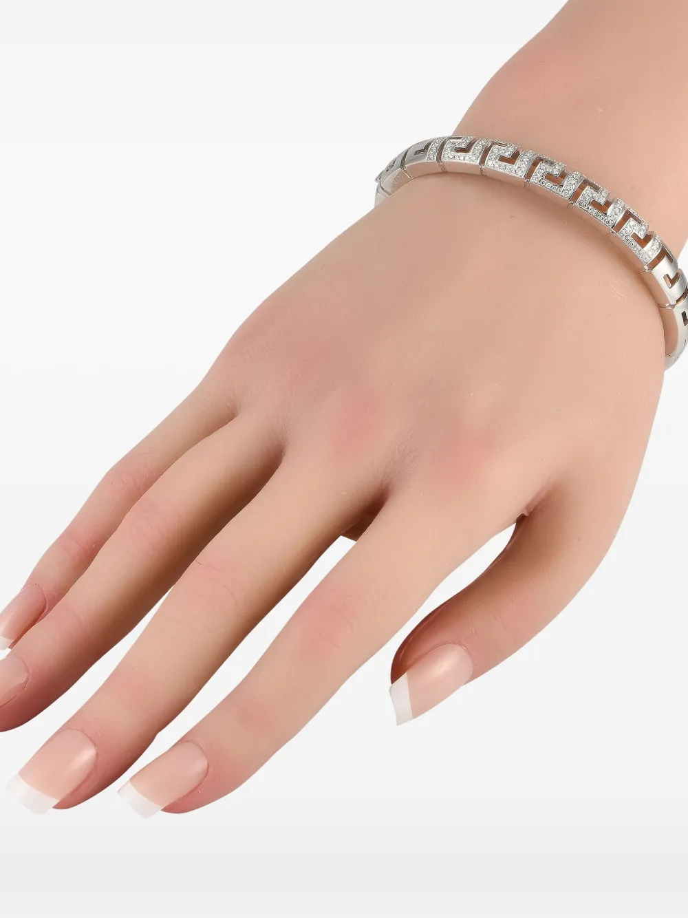 Pre-owned Versace 18k White Gold Greca Diamond Bracelet In Silver