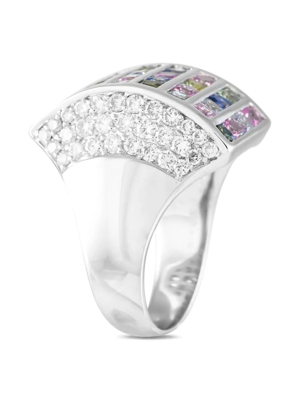 Pre-owned Lb Exclusive 18k White Gold Diamond And Sapphire Ring In Silver