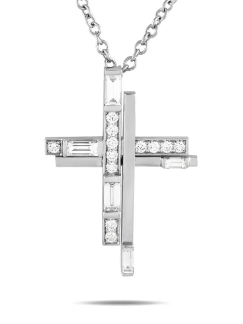 Harry Winston collar en platino con dije de cruz y diamante de archivo 