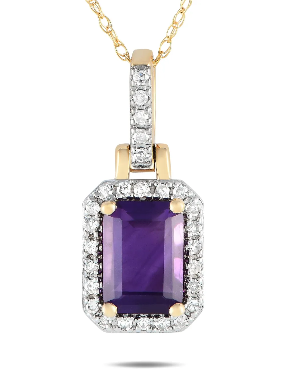 14K yellow gold diamond and amethyst pendant necklace