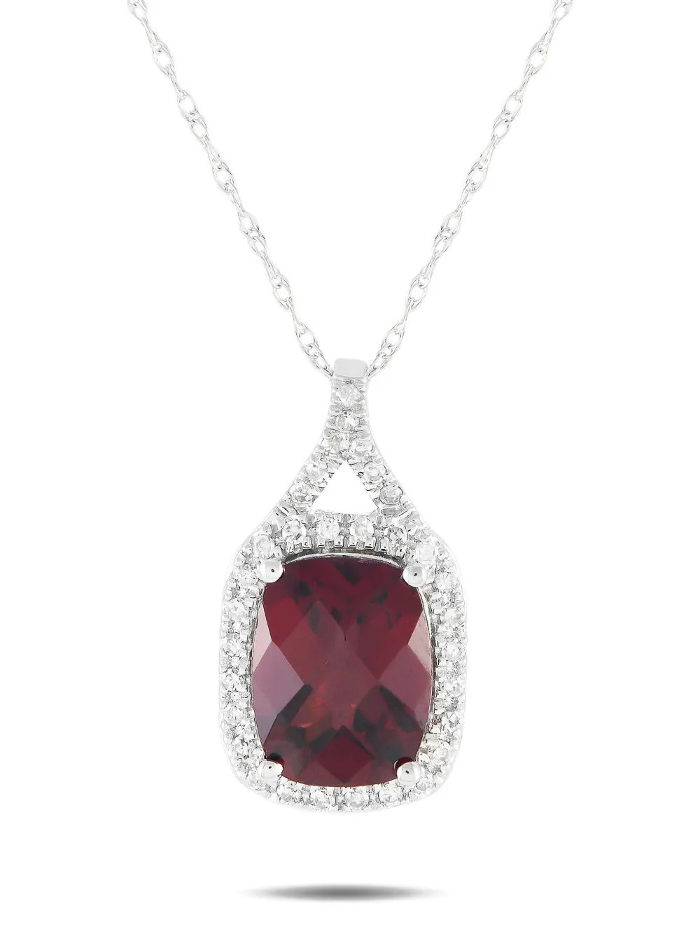 LB Exclusive 14K white gold diamond and garnet pendant necklace - Bianco