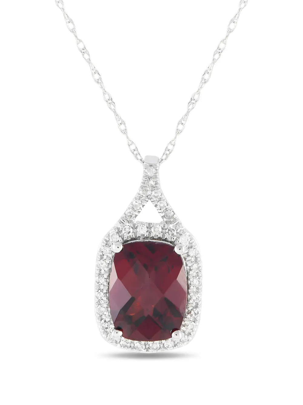 LB Exclusive 14K white gold diamond and garnet pendant necklace | White | Image 1