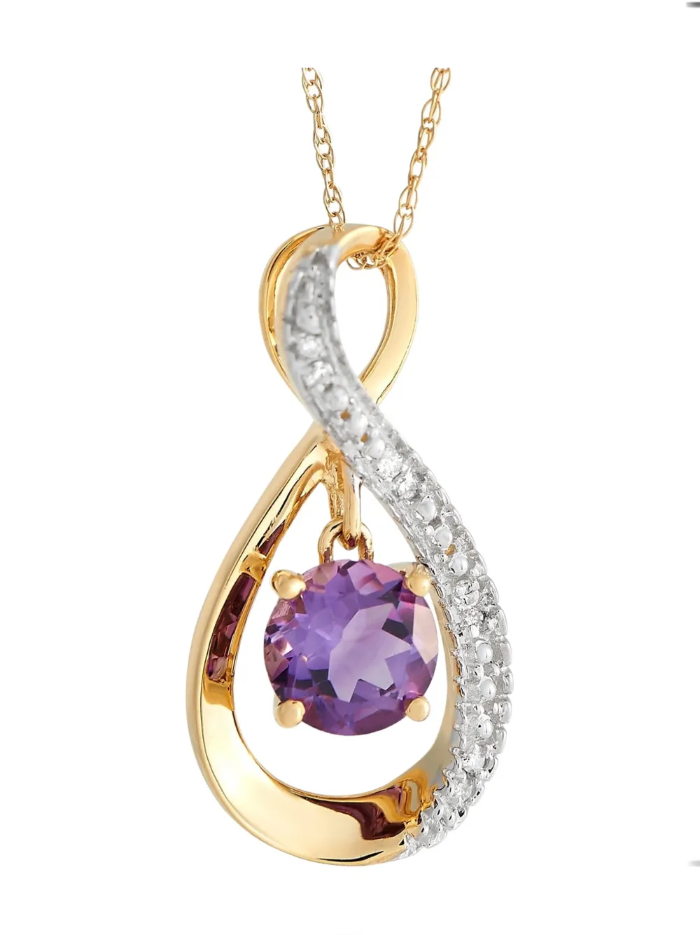 Pre-owned Lb Exclusive 14k Yellow Gold Amethyst And Diamond Necklace