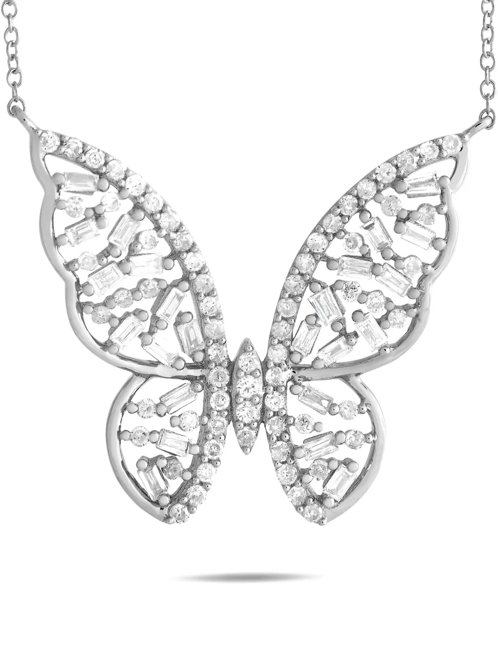 Pre-owned Lb Exclusive 14k White Gold Butterfly Diamond Necklace In Silver