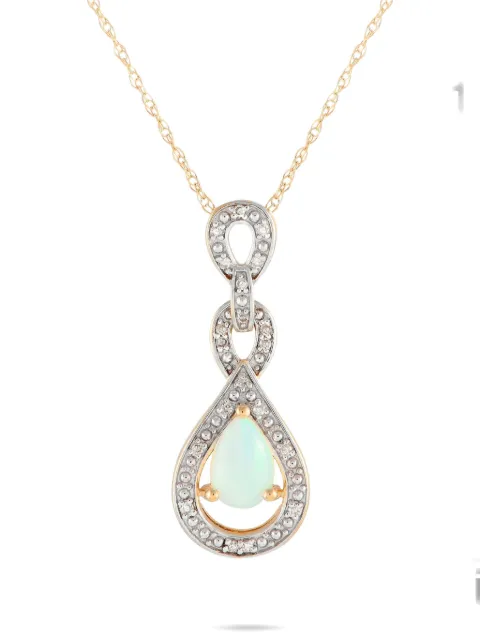 LB Exclusive 14K yellow gold opal and diamond necklace