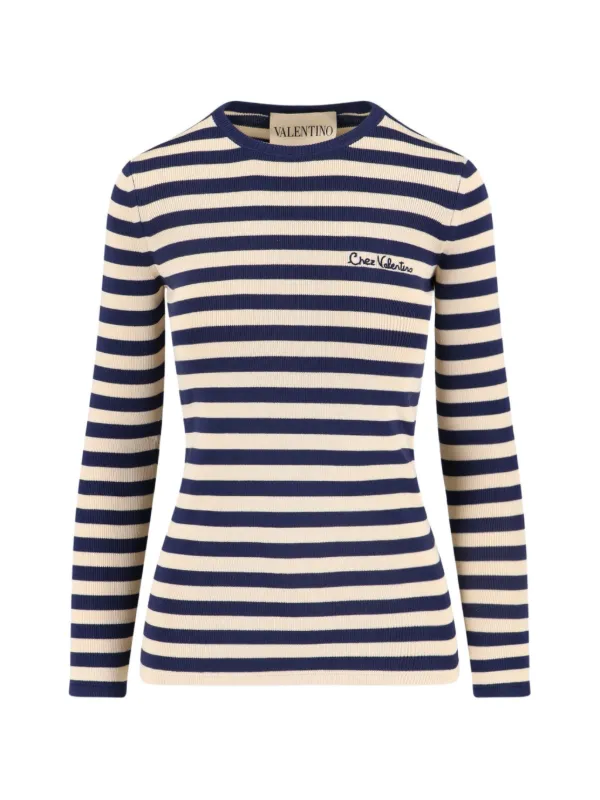 Valentino Garavani Cotton Striped Top in Blue