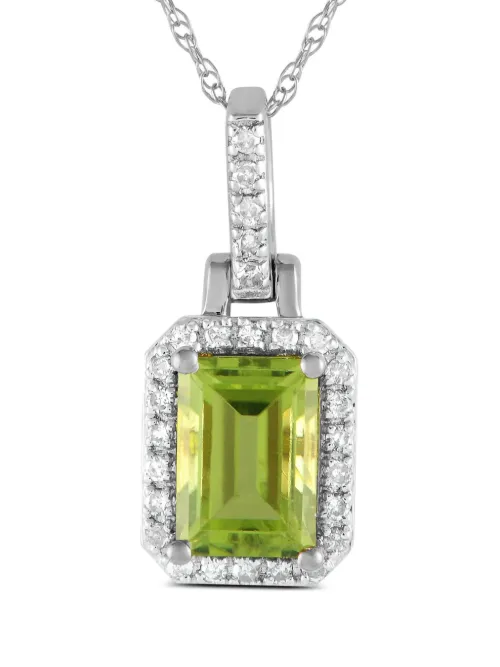 Collier en or blanc 14ct serti de péridot et de diamant - LB Exclusive - Modalova