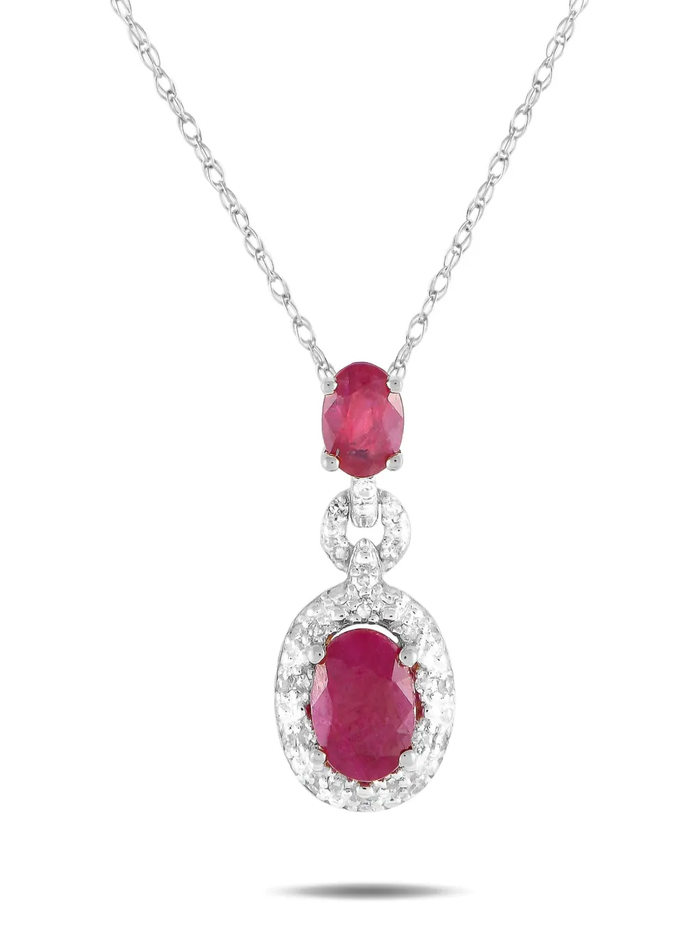 Pre-owned Lb Exclusive 14k White Gold Diamond And Ruby Necklace In Silver