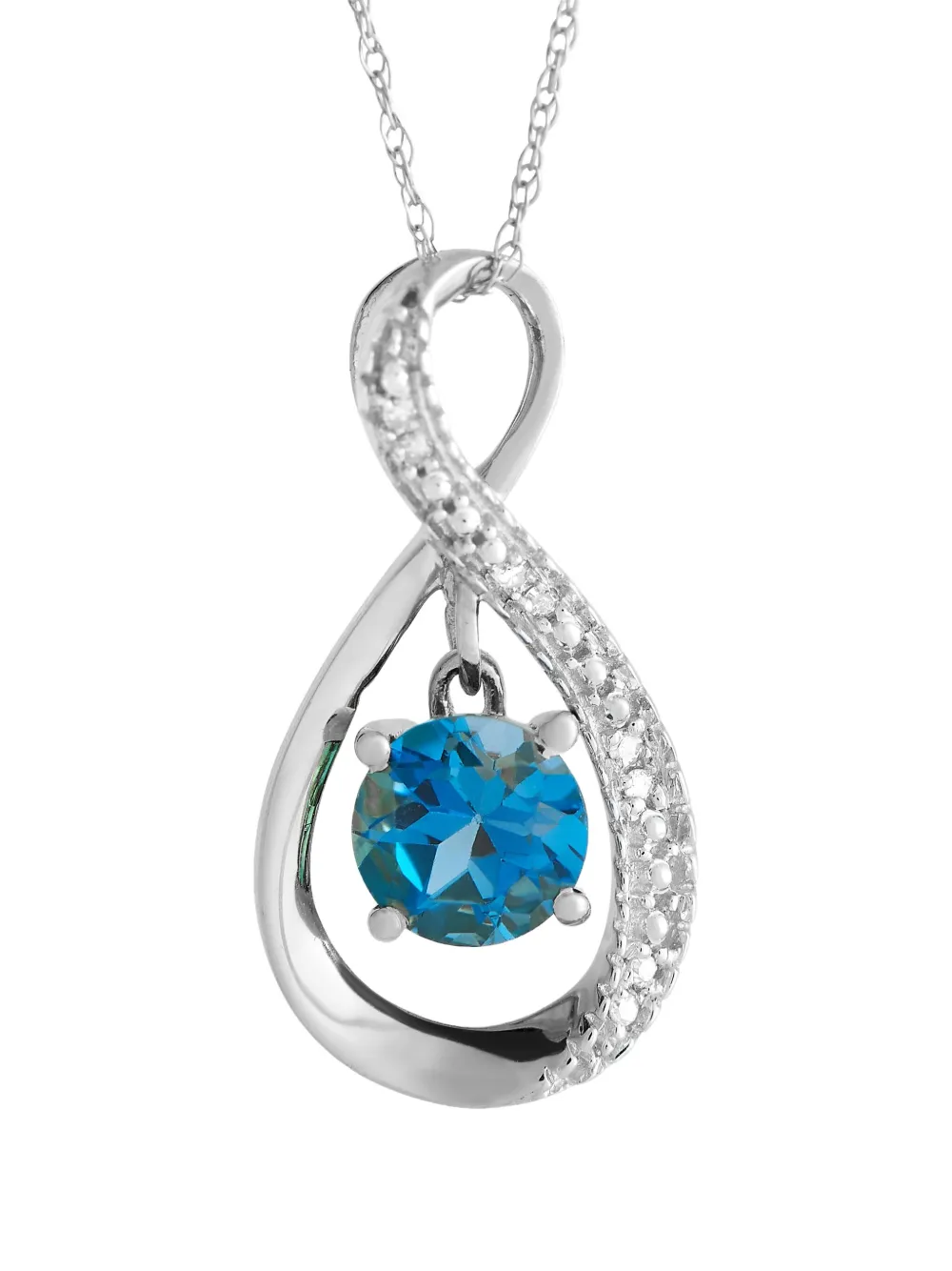 Pre-owned Lb Exclusive 14k White Gold Diamond And Topaz Pendant Necklace