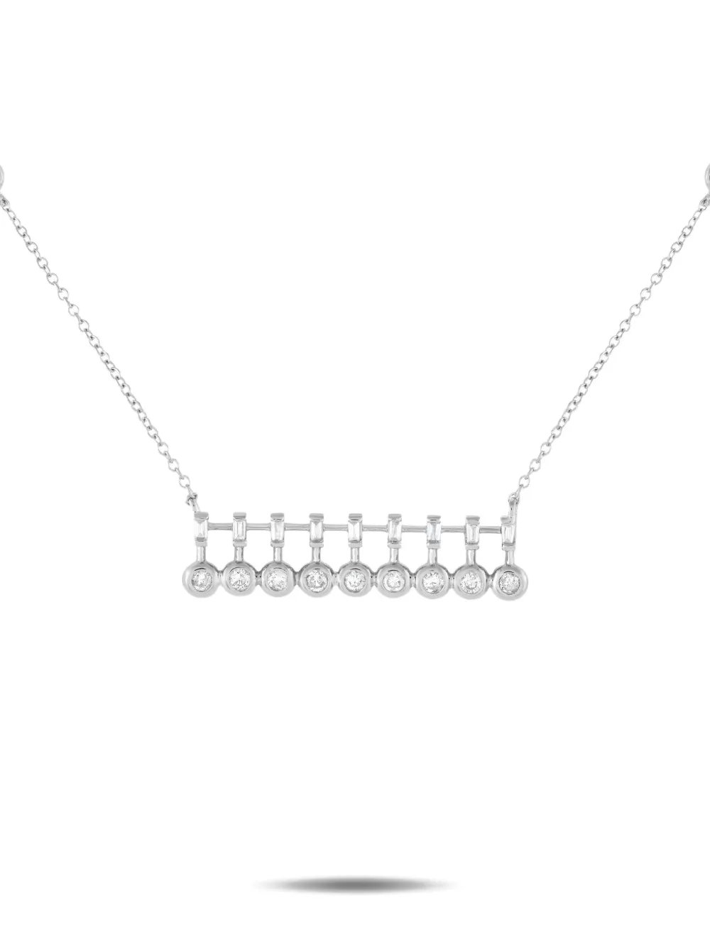 Pre-owned Lb Exclusive 14k White Gold Diamond Bar Necklace In Silver