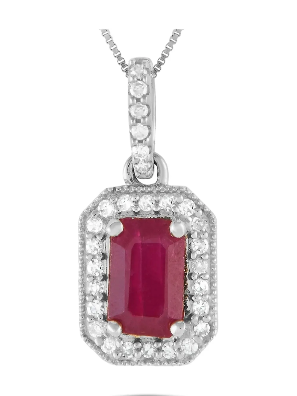 Pre-owned Lb Exclusive 14k White Gold Diamond And Ruby Necklace