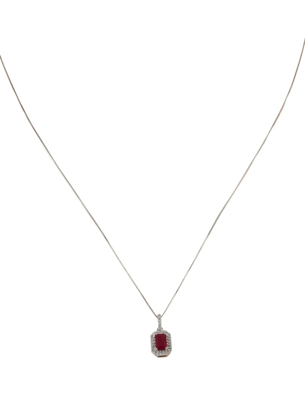 14K white gold diamond and ruby necklace