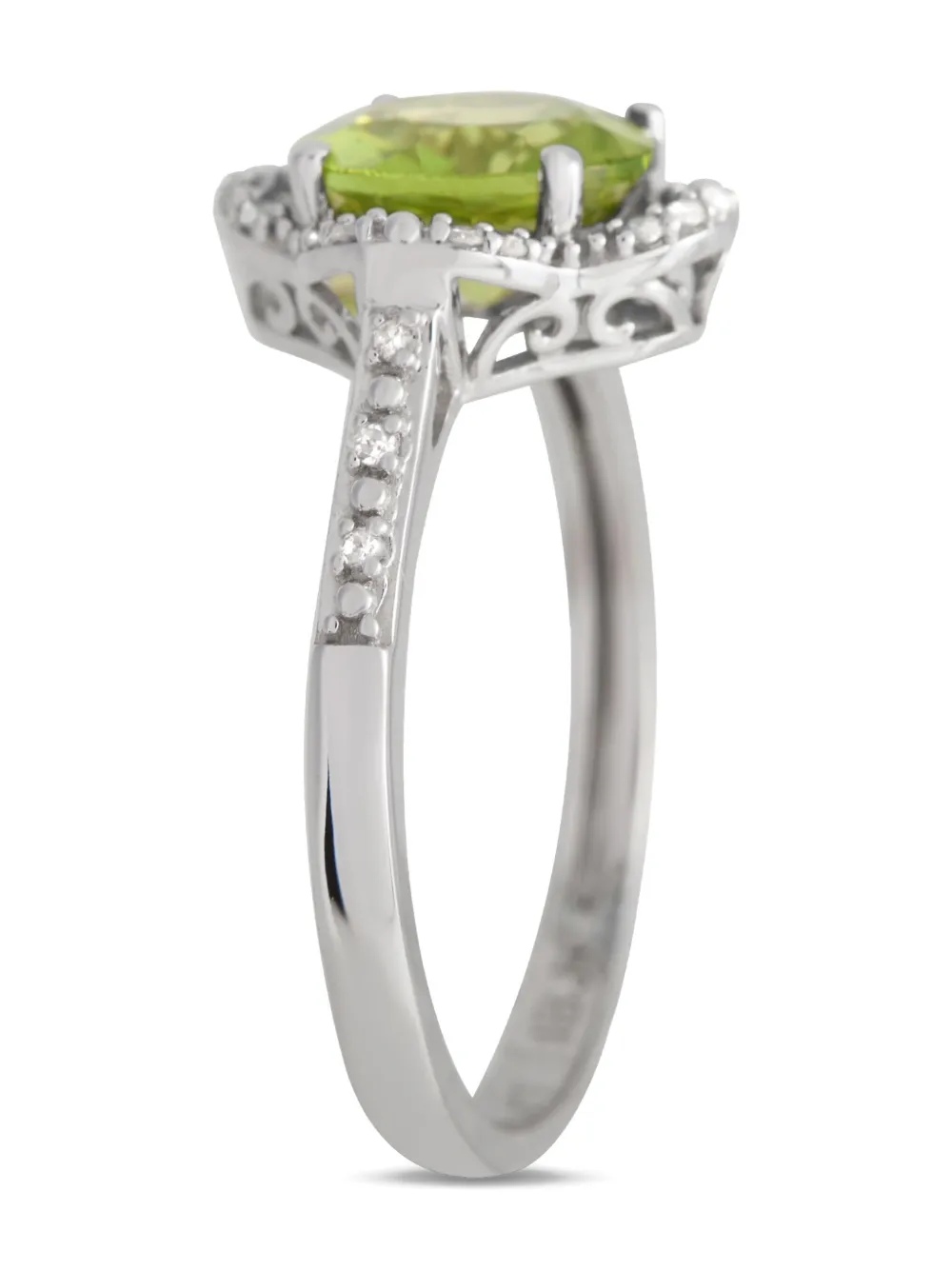 14K white gold Quatrefoil peridot and diamond ring