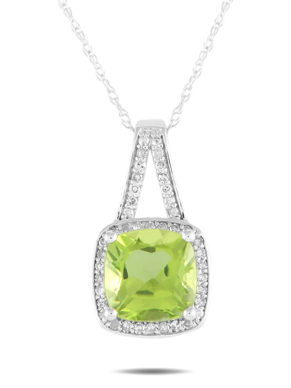 14K white gold diamond and peridot necklace