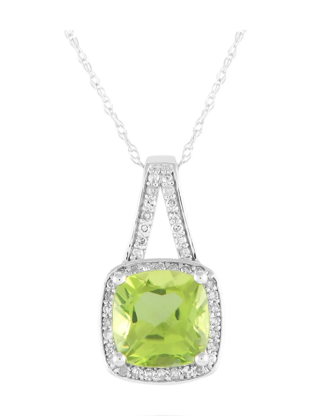 Pre-owned Lb Exclusive 14k White Gold Diamond And Peridot Necklace In Silver