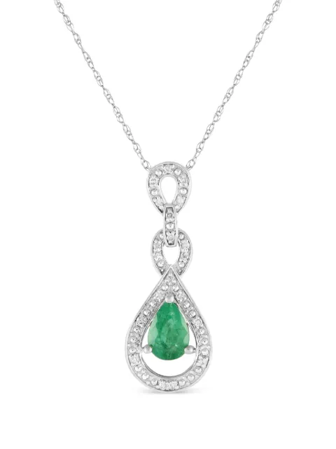 LB Exclusive 14K white gold diamond and emerald necklace