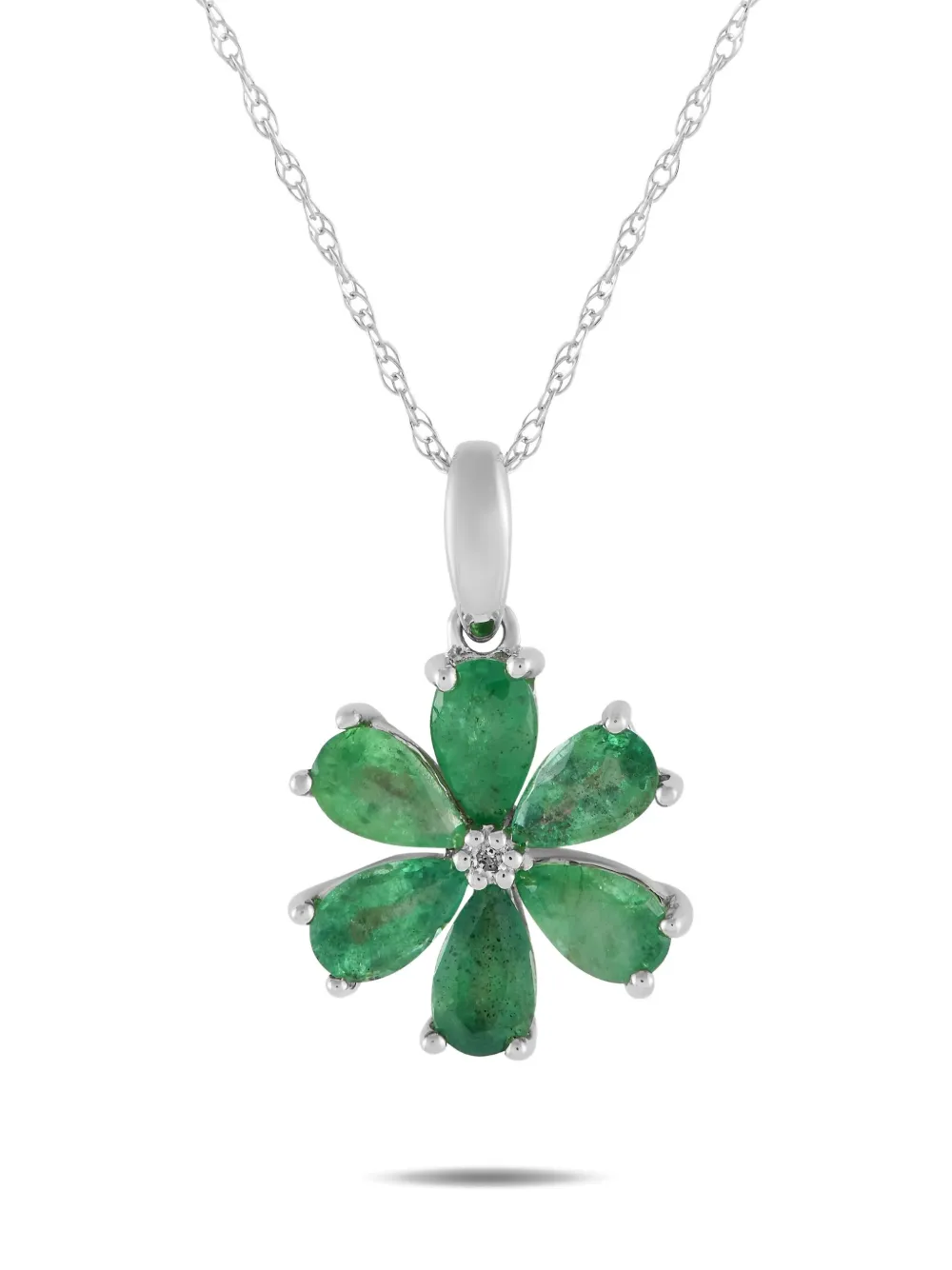 Pre-owned Lb Exclusive 14k White Gold Flower Diamond And Emerald Necklace In 银色