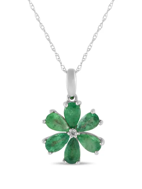 LB Exclusive 14K white gold Flower diamond and emerald necklace