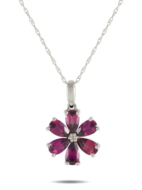 LB Exclusive 14K white gold Flower rhodolite and diamond necklace