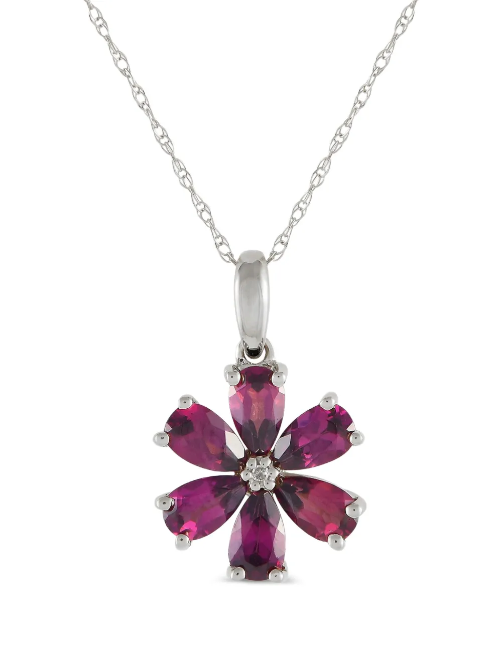 LB Exclusive 14K white gold Flower rhodolite and diamond necklace | Image 2
