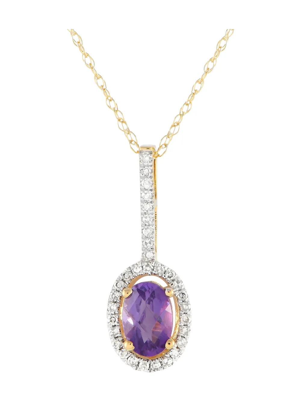 Pre-owned Lb Exclusive 14k Yellow Gold Diamond And Amethyst Pendant Necklace
