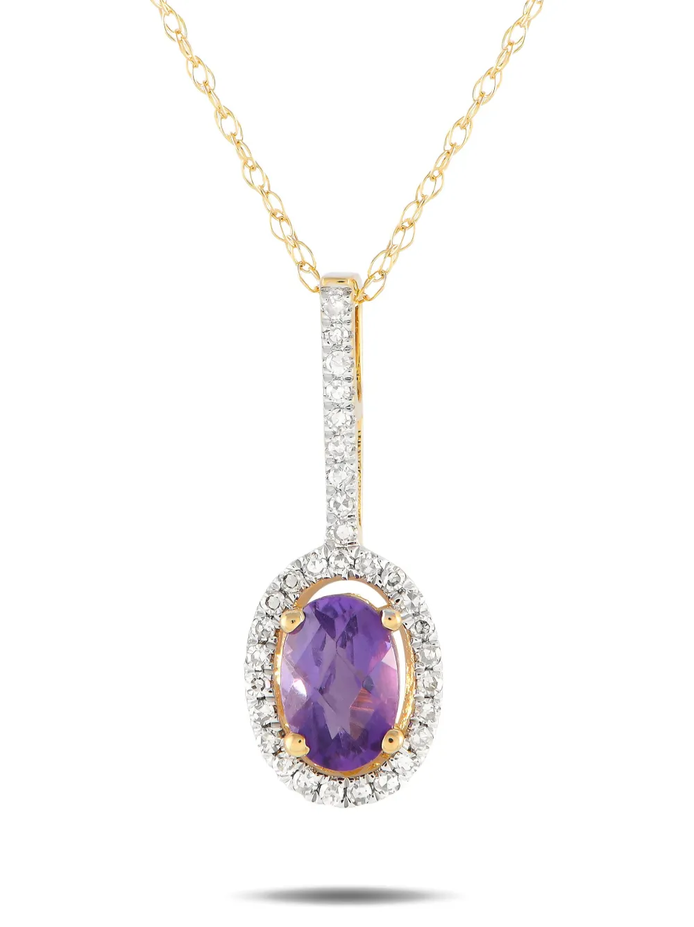 14K yellow gold diamond and amethyst pendant necklace