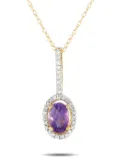 LB Exclusive 14K yellow gold diamond and amethyst pendant necklace