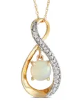 LB Exclusive 14K yellow gold diamond and opal necklace