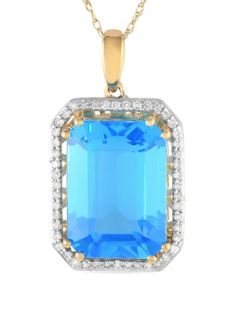 LB Exclusive collar en oro amarillo de 14kt con diamantes y topacio azul