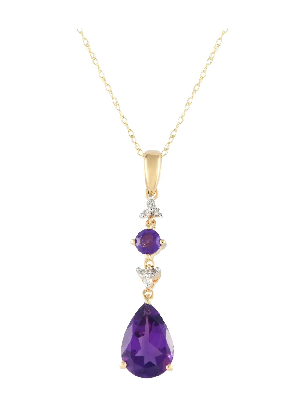 Pre-owned Lb Exclusive 14k Yellow Gold Diamond And Amethyst Pendant Necklace