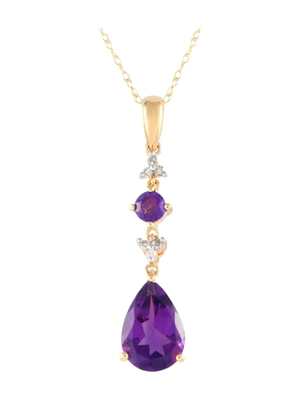 Pre-owned Lb Exclusive 14k Yellow Gold Diamond And Amethyst Pendant Necklace
