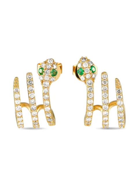 LB Exclusive 14K yellow gold Serpent diamonds and emerald earrings