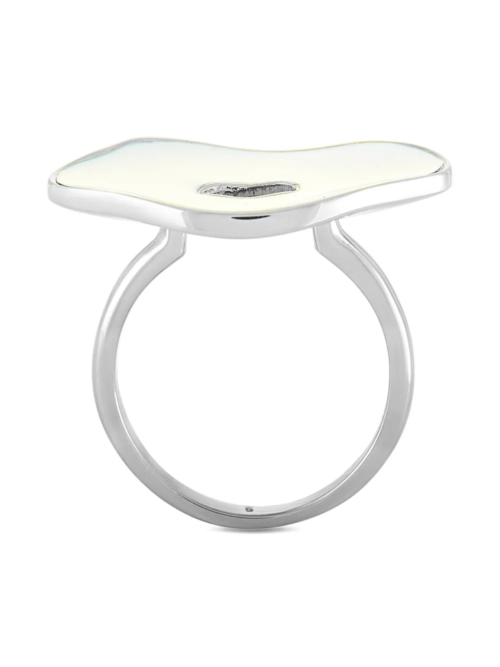 Pre-owned Swatch Vintage Stainless Steel Swatch Pinussina Resin Ring In White