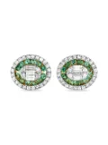 LB Exclusive 14K yellow gold Halo diamonds and emeralds cluster earrings