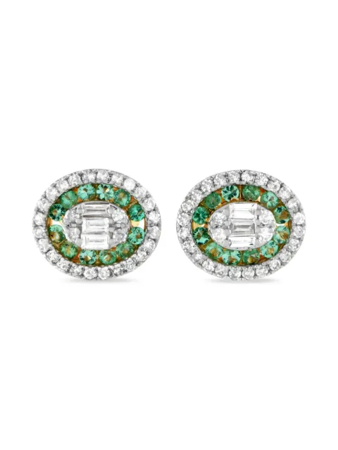 LB Exclusive 14K yellow gold Halo diamonds and emeralds cluster earrings
