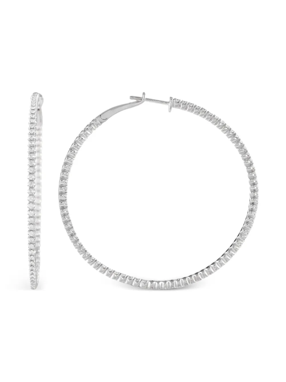 Pre-owned Lb Exclusive 14k White Gold Diamond Hoop Earrings In Silver