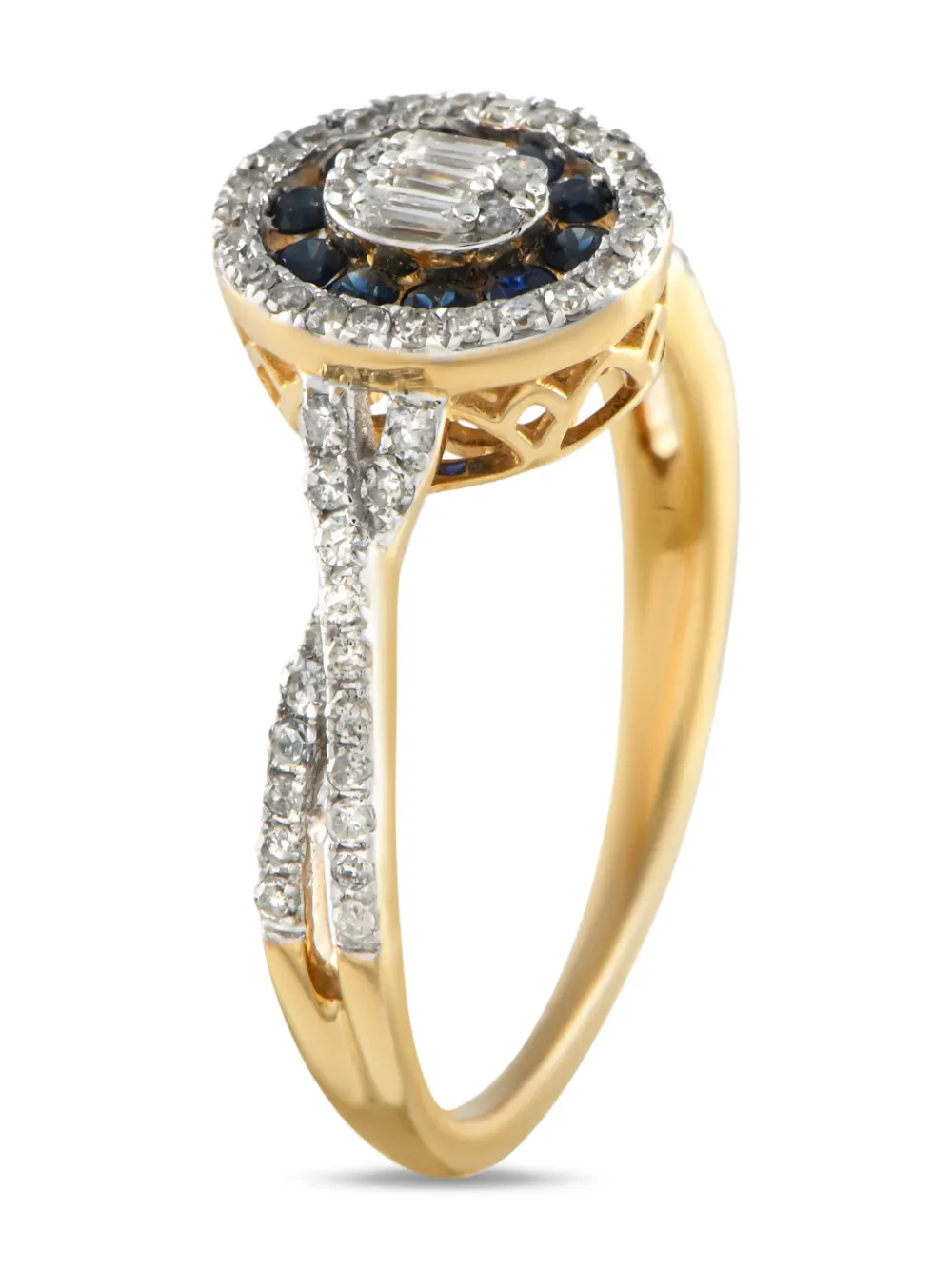 Pre-owned Lb Exclusive 14k Yellow Gold Diamond And Sapphire Ring
