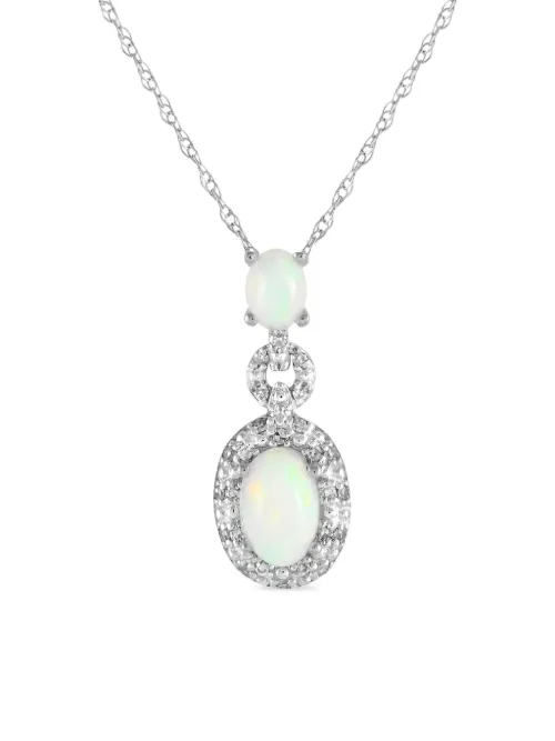 Collier en or blanc 14ct serti de diamant et d'opale - LB Exclusive - Modalova