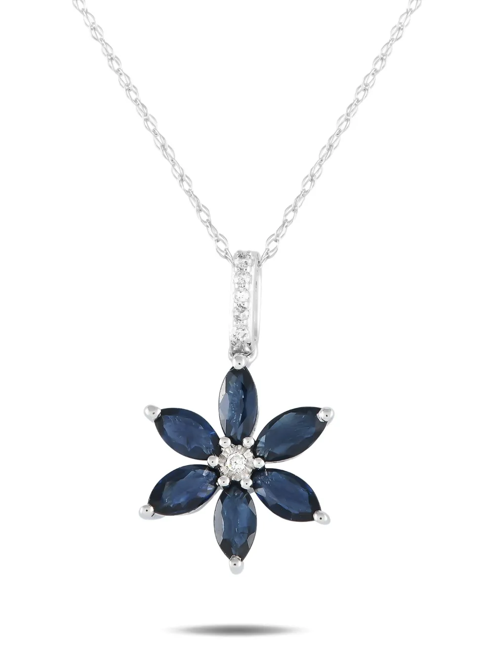 LB Exclusive 14K white gold Flower diamond and sapphire necklace - LB Exclusive 14K white gold Flower diamond and sapphire necklace -