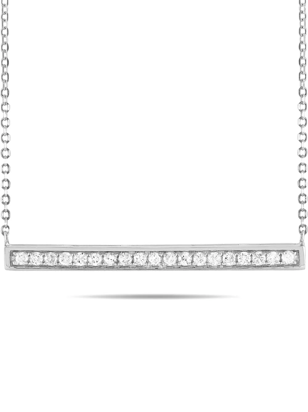 Pre-owned Lb Exclusive 14k White Gold Diamond Bar Necklace In Silver