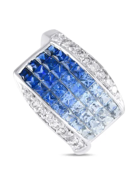 LB Exclusive anillo en oro blanco de 14kt con zafiros y diamantes