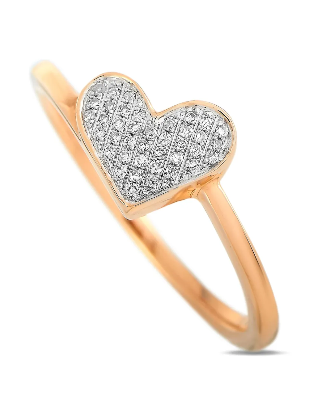 Pre-owned Lb Exclusive 14k Rose Gold Heart-motif Diamond Ring In Pink