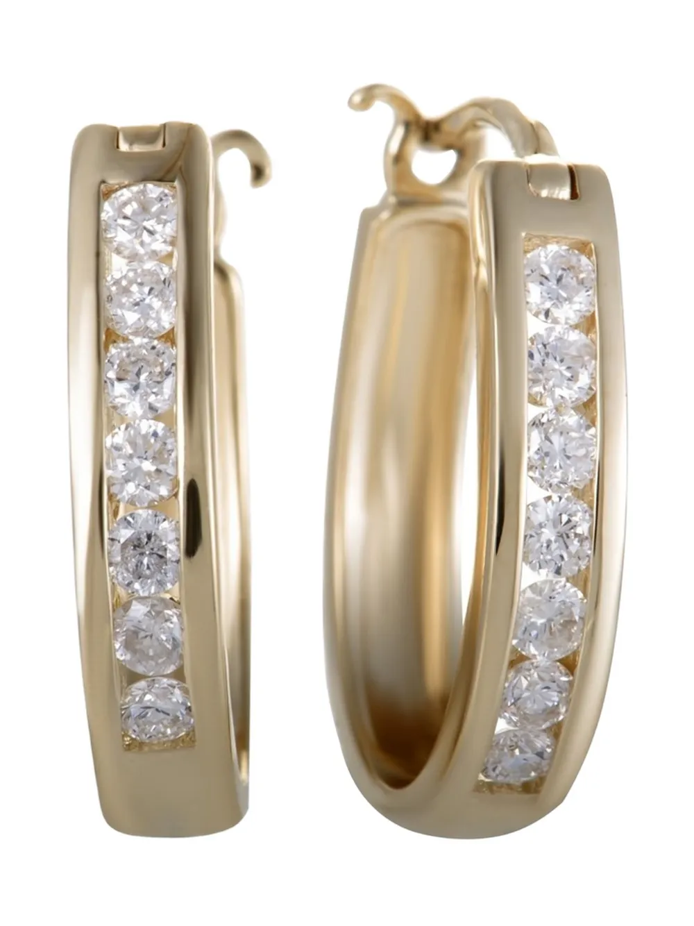 LB Exclusive 14K yellow gold oval hoop diamond earrings - ゴールドトーン LB Exclusive 14K yellow gold oval hoop diamond earrings - ゴールドトーン