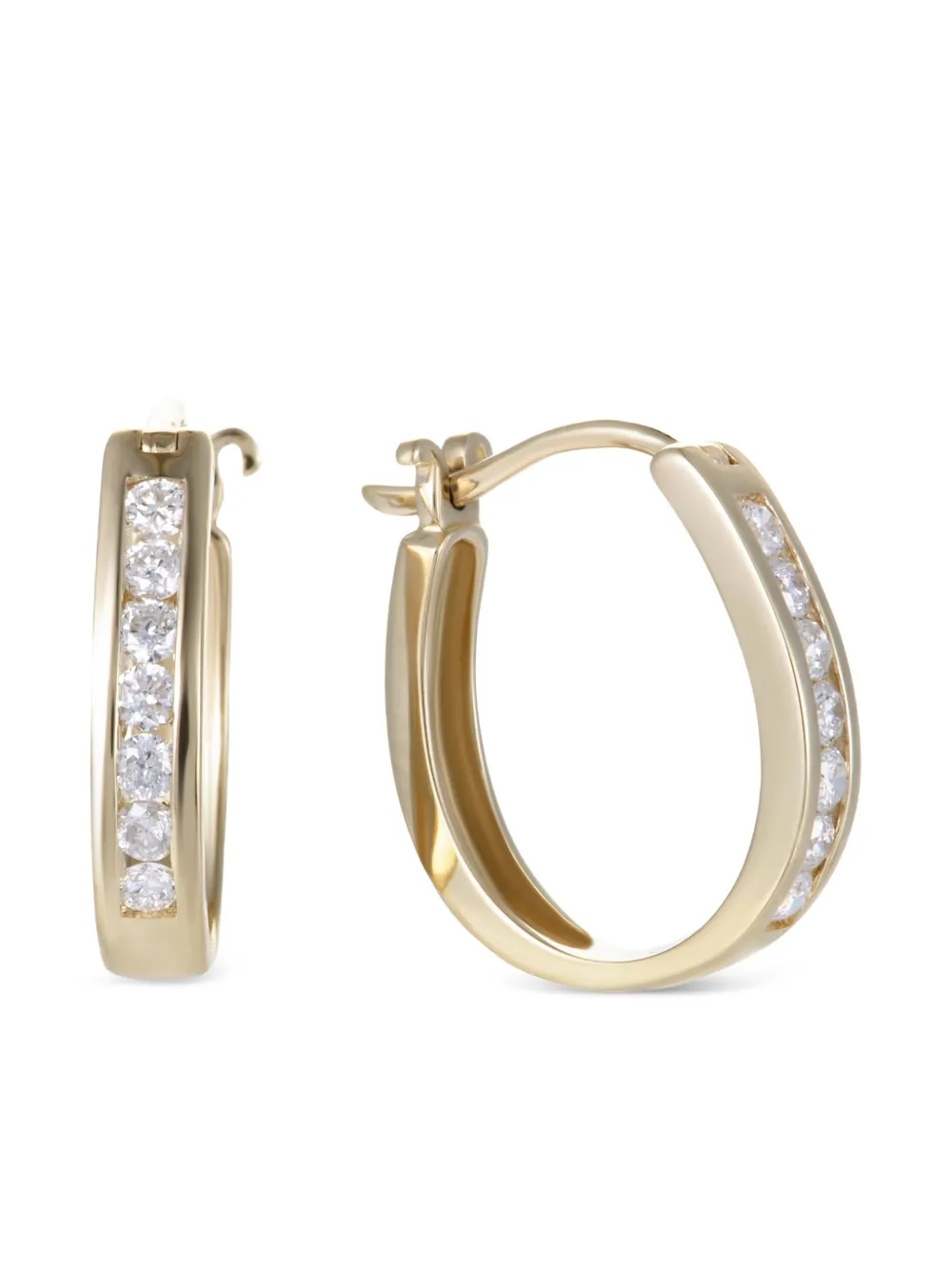 LB Exclusive 14K yellow gold oval hoop diamond earrings | Image 2