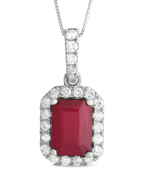 LB Exclusive pre-owned 14K white gold diamond and ruby pendant necklace