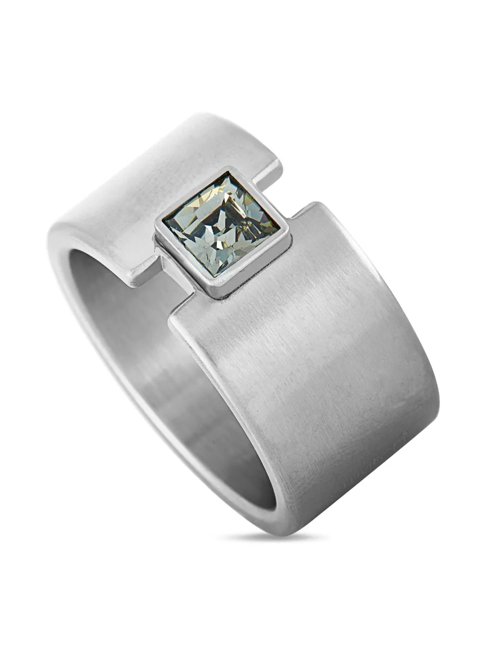 Pre-owned Swatch Vintage Stainless Steel And Smoky Crystal Ring In Silver