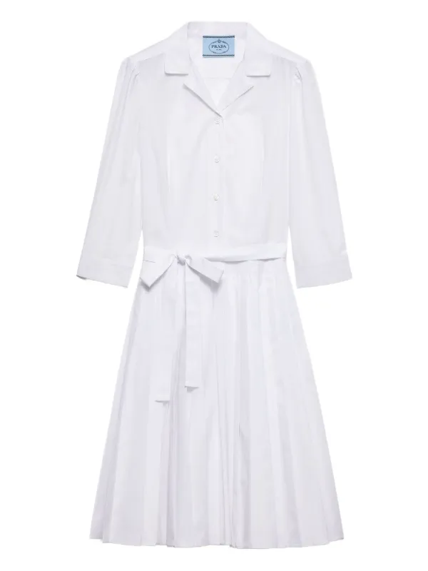 Prada Pleated Poplin Shirt Dress | White | FARFETCH CA