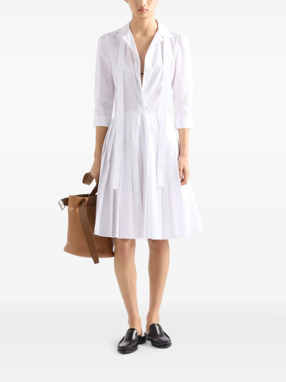 Prada Geplooide popeline blousejurk - Wit